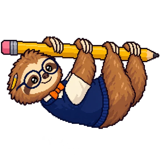 Track the sloth, hanging from a giant pencil